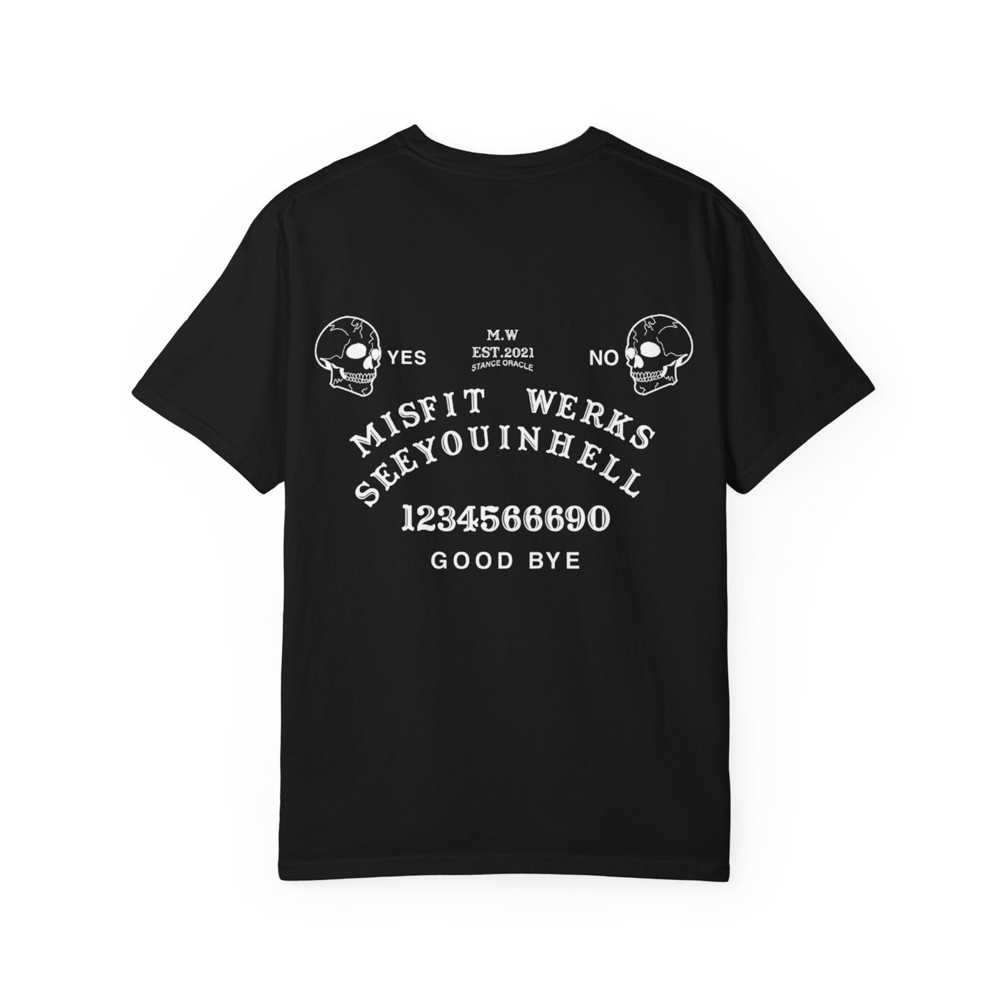 Ouija Skull Graphic T-Shirt — "Misfit Werks" Back Design