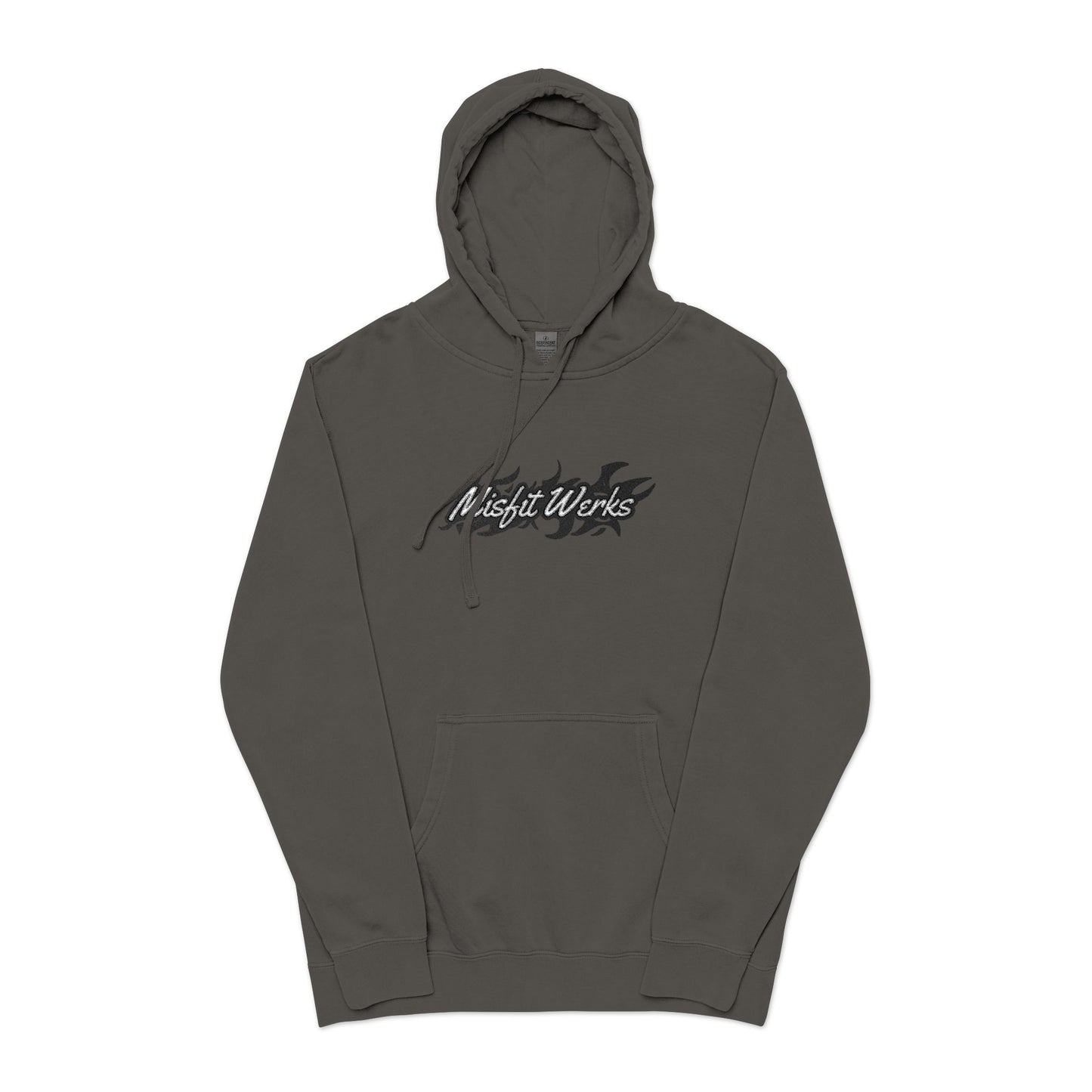 Pigment-Dyed Hoodie — 'Good Vibes' Distressed Script Pullover