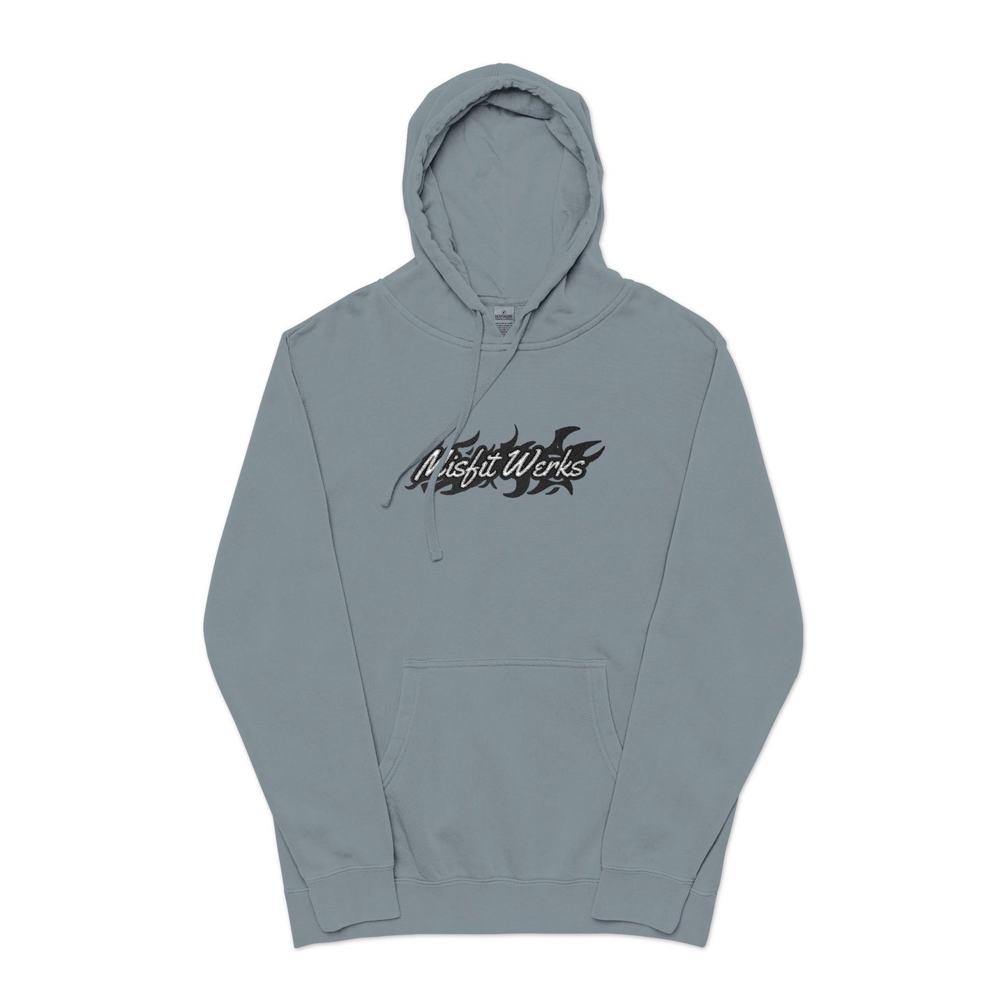 Pigment-Dyed Hoodie — 'Good Vibes' Distressed Script Pullover