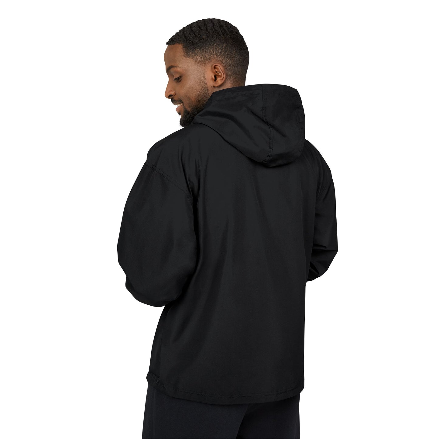 Black Packable Anorak Jacket with Colorful Floral Crest