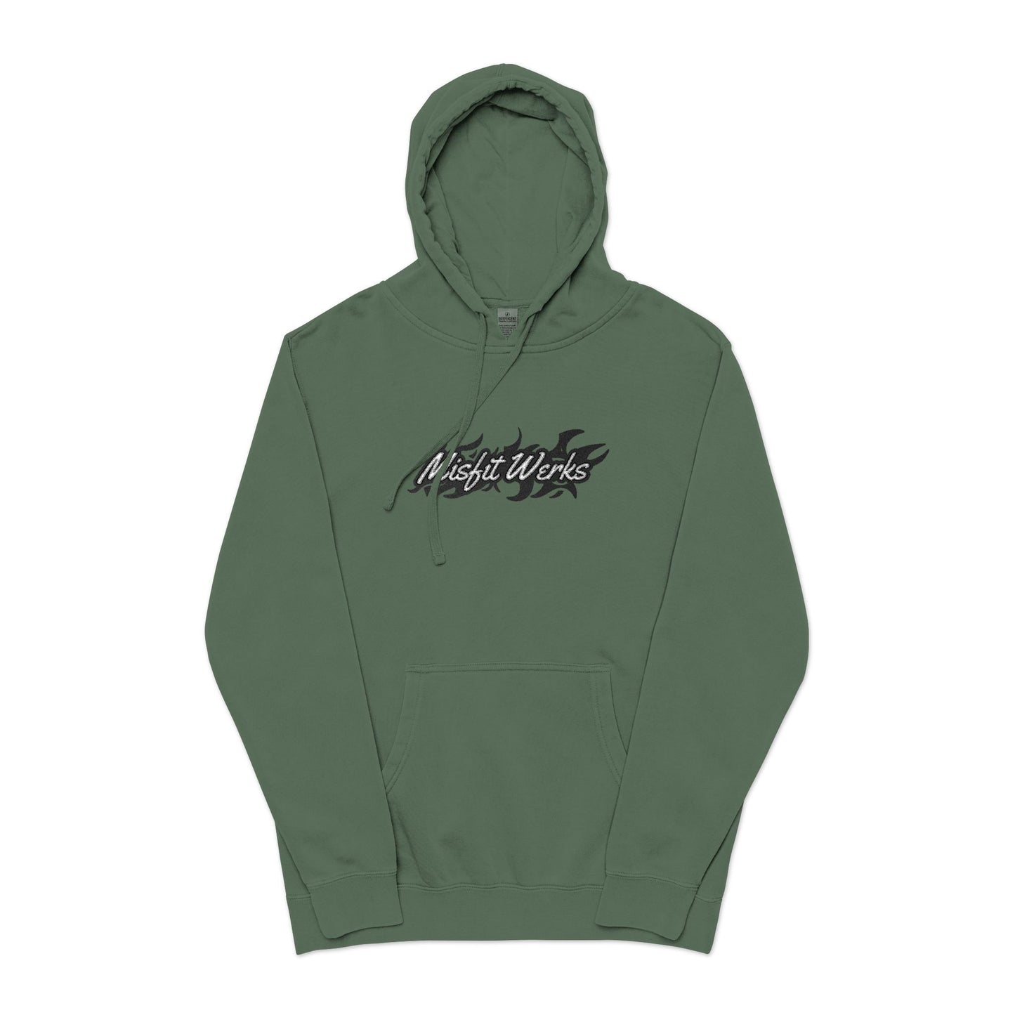 Pigment-Dyed Hoodie — 'Good Vibes' Distressed Script Pullover